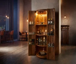 BarschrankTulsa 80x190 cm Akazie Natur LED-Beleuchtung Weinschrank Sofort versandfertig