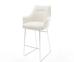 BarstuhlAlja-Flex Bouclé Soft Beige Kufengestell Edelstahl Silberfarben Taschenfederkern Sofort versandfertig