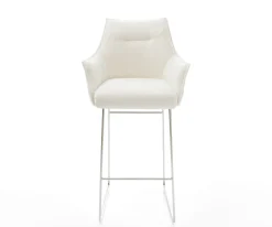 BarstuhlAlja-Flex Bouclé Soft Beige Kufengestell Edelstahl Silberfarben Taschenfederkern Sofort versandfertig