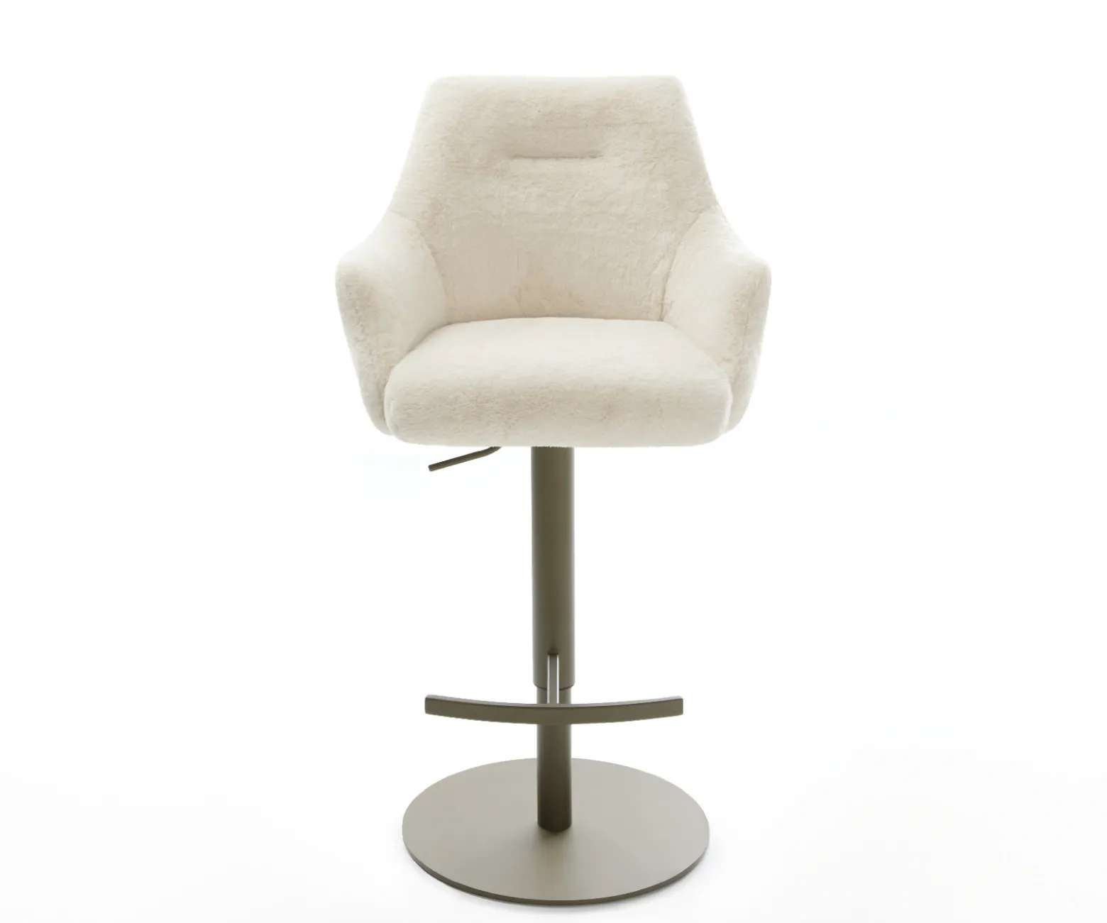BarstuhlAlja-Flex Plüsch Creme-Weiß Drehfuß höhenverstellbar Metall Titanfarben Taschenfederkern Sofort versandfertig