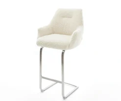 BarstuhlAlja-Flex Teddystoff Beige Freischwinger Flach Edelstahl Silberfarben Taschenfederkern Sofort versandfertig