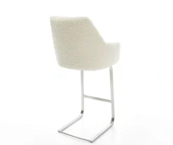 BarstuhlAlja-Flex Teddystoff Beige Freischwinger Flach Edelstahl Silberfarben Taschenfederkern Sofort versandfertig