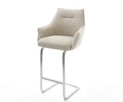BarstuhlAlja-Flex Webstoff Soft Beige Freischwinger Flach Edelstahl Silberfarben Taschenfederkern Sofort versandfertig