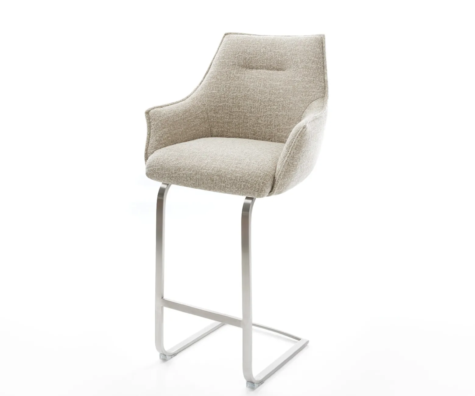 BarstuhlAlja-Flex Webstoff Soft Beige Freischwinger Flach Edelstahl Silberfarben Taschenfederkern Sofort versandfertig