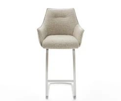 BarstuhlAlja-Flex Webstoff Soft Beige Freischwinger Flach Edelstahl Silberfarben Taschenfederkern Sofort versandfertig