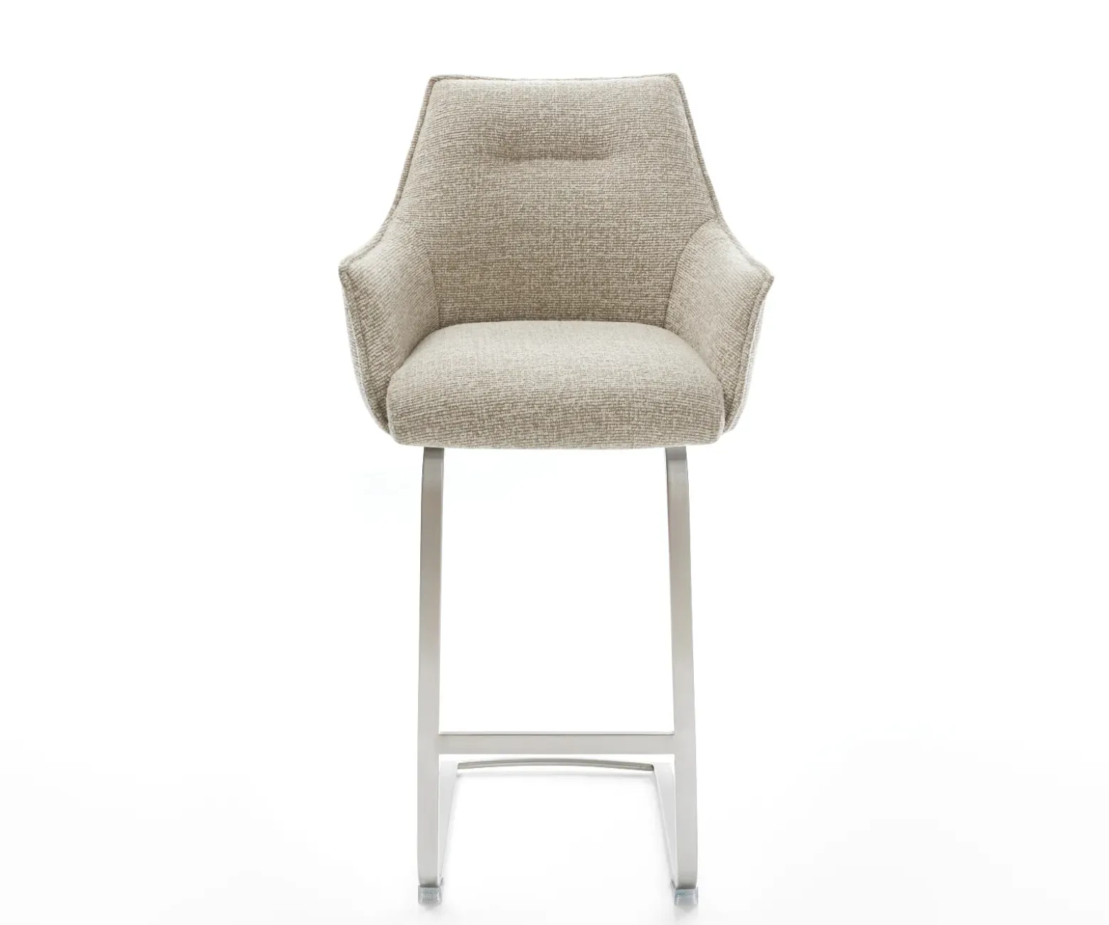 BarstuhlAlja-Flex Webstoff Soft Beige Freischwinger Flach Edelstahl Silberfarben Taschenfederkern Sofort versandfertig
