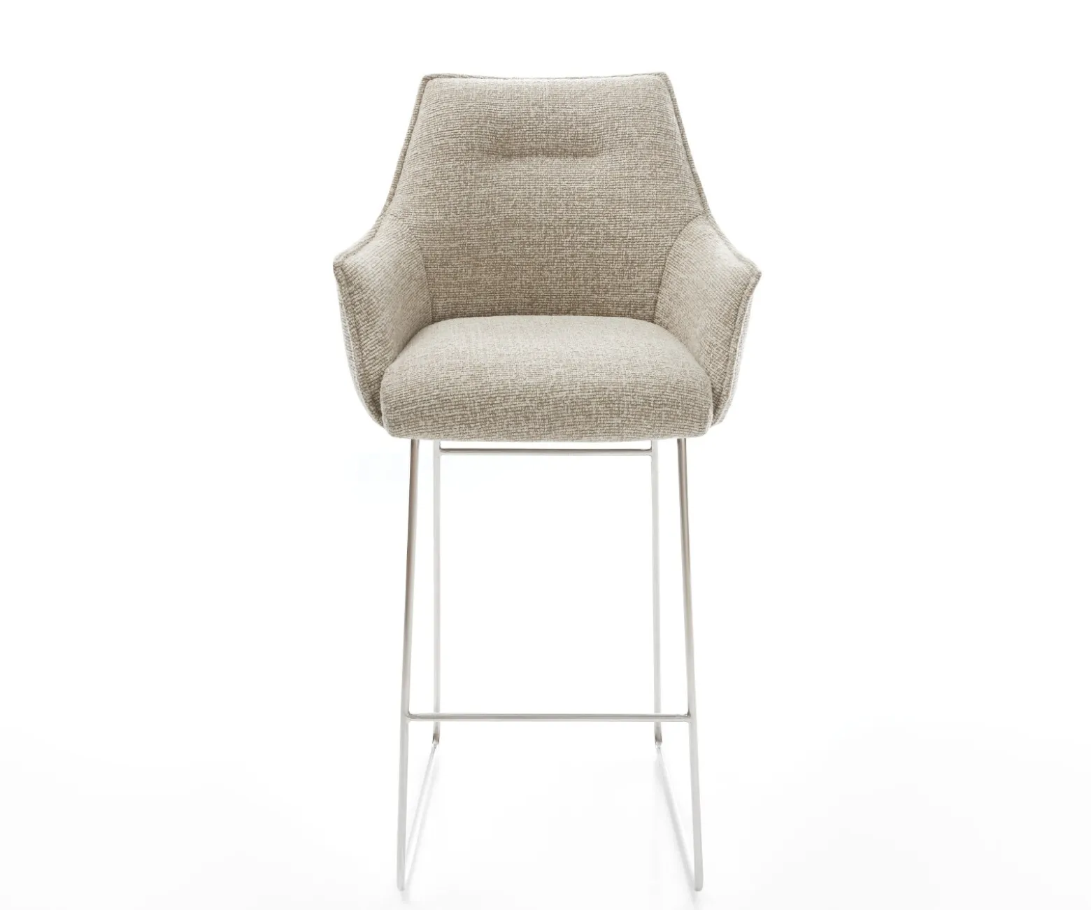 BarstuhlAlja-Flex Webstoff Soft Beige Kufengestell Edelstahl Silberfarben Taschenfederkern Sofort versandfertig