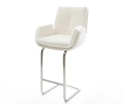BarstuhlClea-Flex Bouclé Soft Beige Freischwinger Flach Edelstahl Silberfarben Sofort versandfertig