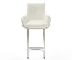 BarstuhlClea-Flex Bouclé Soft Beige Freischwinger Flach Edelstahl Silberfarben Sofort versandfertig