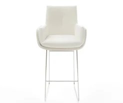 BarstuhlClea-Flex Bouclé Soft Beige Kufengestell Edelstahl Silberfarben Sofort versandfertig