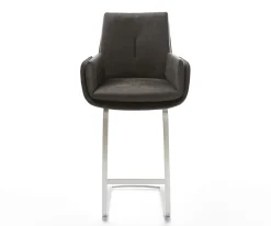 BarstuhlClea-Flex Mikrofaser Anthrazit Vintage Freischwinger Flach Edelstahl Silberfarben Sofort versandfertig