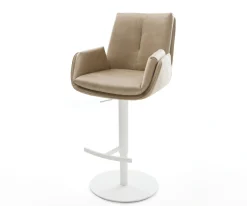 BarstuhlClea-Flex Mikrofaser Beige Vintage Drehfuß höhenverstellbar Metall Weiß Sofort versandfertig