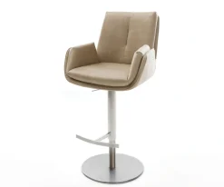 BarstuhlClea-Flex Mikrofaser Beige Vintage Drehfuß höhenverstellbar Edelstahl Silberfarben Sofort versandfertig
