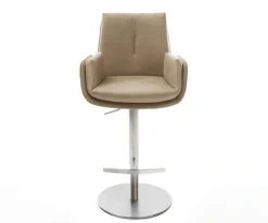 BarstuhlClea-Flex Mikrofaser Beige Vintage Drehfuß höhenverstellbar Edelstahl Silberfarben Sofort versandfertig
