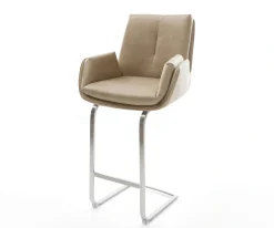 BarstuhlClea-Flex Mikrofaser Beige Vintage Freischwinger Flach Edelstahl Silberfarben Sofort versandfertig