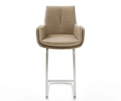 BarstuhlClea-Flex Mikrofaser Beige Vintage Freischwinger Flach Edelstahl Silberfarben Sofort versandfertig
