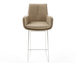 BarstuhlClea-Flex Mikrofaser Beige Vintage Kufengestell Edelstahl Silberfarben Sofort versandfertig