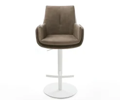 BarstuhlClea-Flex Mikrofaser Taupe Vintage Drehfuß höhenverstellbar Metall Weiß Sofort versandfertig