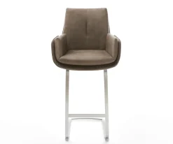 BarstuhlClea-Flex Mikrofaser Taupe Vintage Freischwinger Flach Edelstahl Silberfarben Sofort versandfertig