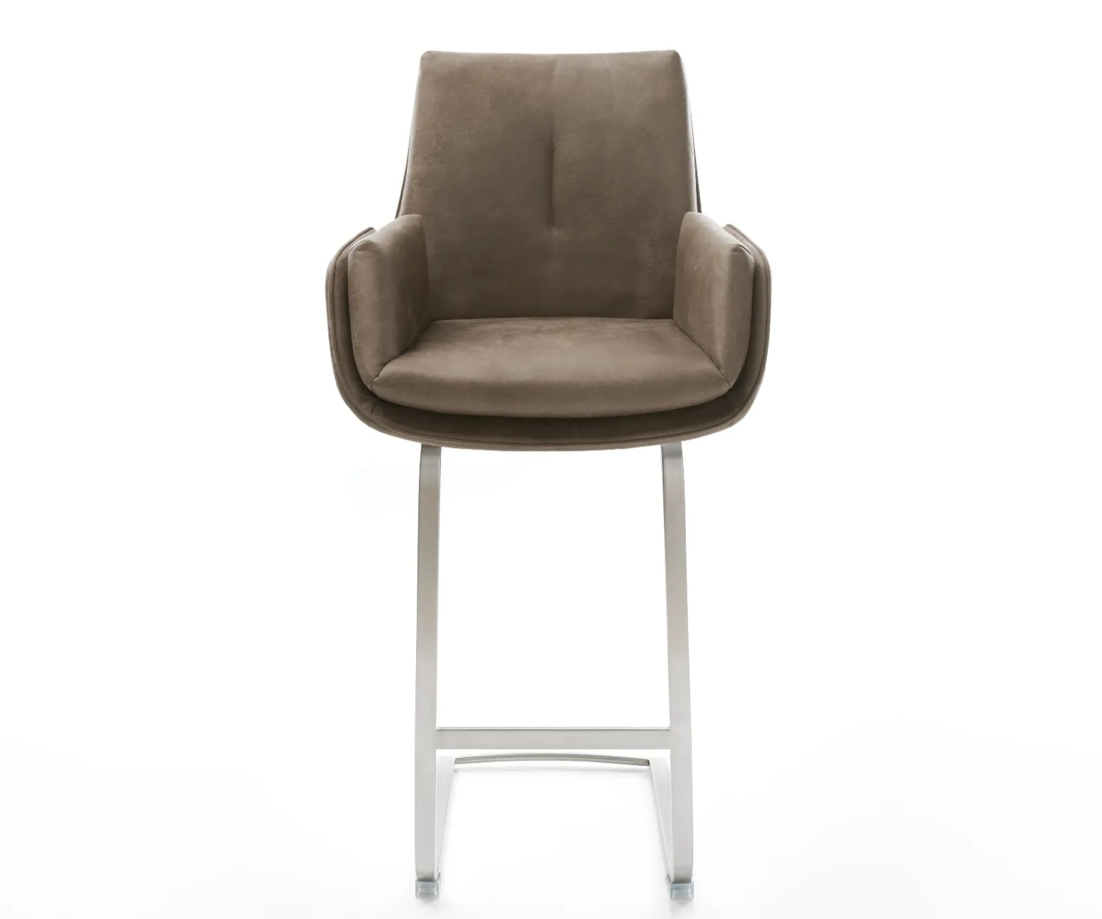 BarstuhlClea-Flex Mikrofaser Taupe Vintage Freischwinger Flach Edelstahl Silberfarben Sofort versandfertig