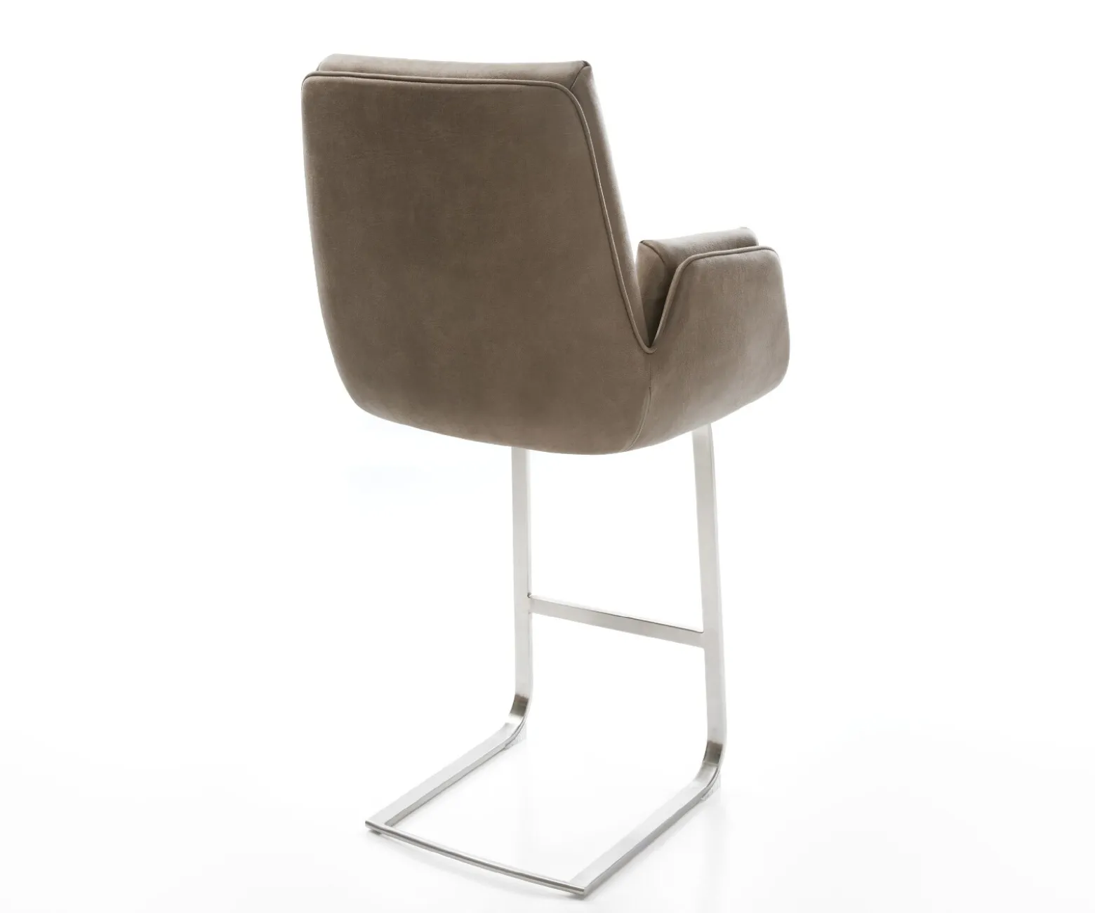 BarstuhlClea-Flex Mikrofaser Taupe Vintage Freischwinger Flach Edelstahl Silberfarben Sofort versandfertig