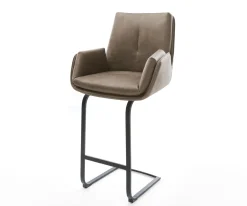 BarstuhlClea-Flex Mikrofaser Taupe Vintage Freischwinger Flach Metall Schwarz Sofort versandfertig