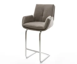 BarstuhlClea-Flex Strukturstoff Soft Taupe Freischwinger Flach Edelstahl Silberfarben Sofort versandfertig