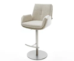 BarstuhlClea-Flex Webstoff Soft Beige Drehfuß höhenverstellbar Edelstahl Silberfarben Sofort versandfertig