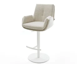 BarstuhlClea-Flex Webstoff Soft Beige Drehfuß höhenverstellbar Metall Weiß Sofort versandfertig
