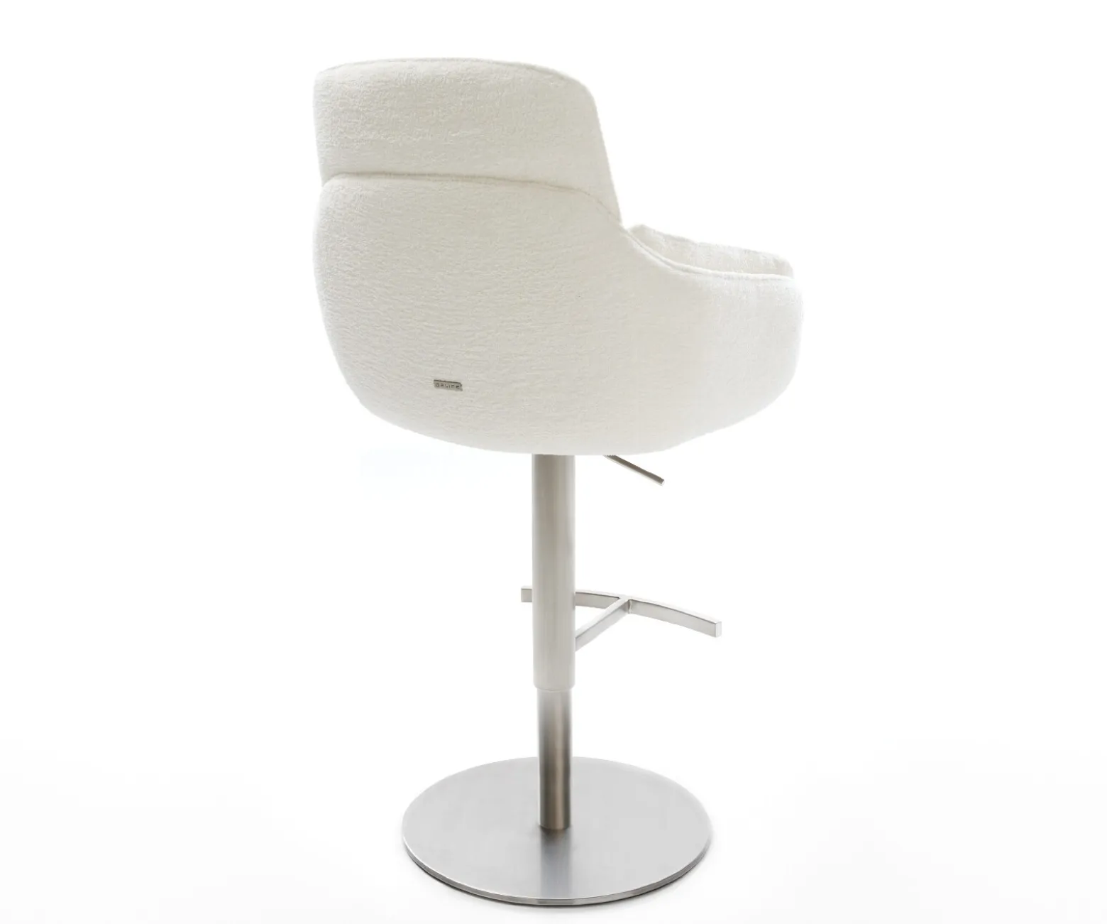 BarstuhlLuan-Flex Bouclé Soft Beige Drehfuß höhenverstellbar Edelstahl Silberfarben Sofort versandfertig