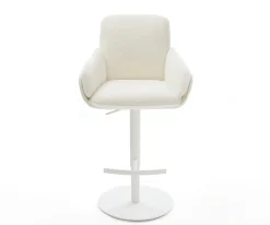 BarstuhlLuan-Flex Bouclé Soft Beige Drehfuß höhenverstellbar Metall Weiß Sofort versandfertig