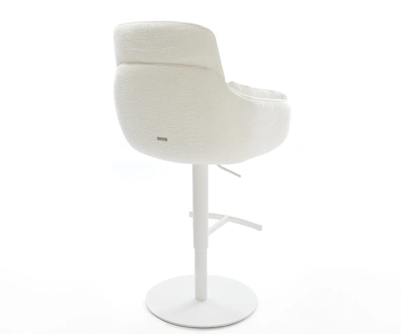 BarstuhlLuan-Flex Bouclé Soft Beige Drehfuß höhenverstellbar Metall Weiß Sofort versandfertig