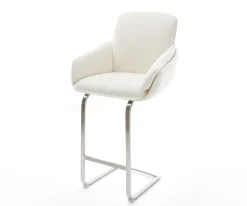 BarstuhlLuan-Flex Bouclé Soft Beige Freischwinger Flach Edelstahl Silberfarben Sofort versandfertig