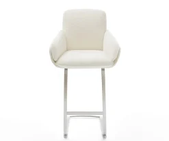BarstuhlLuan-Flex Bouclé Soft Beige Freischwinger Flach Edelstahl Silberfarben Sofort versandfertig