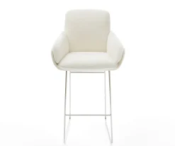 BarstuhlLuan-Flex Bouclé Soft Beige Kufengestell Edelstahl Silberfarben Sofort versandfertig