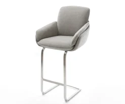 BarstuhlLuan-Flex Strukturstoff Soft Grau Freischwinger Flach Edelstahl Silberfarben Sofort versandfertig