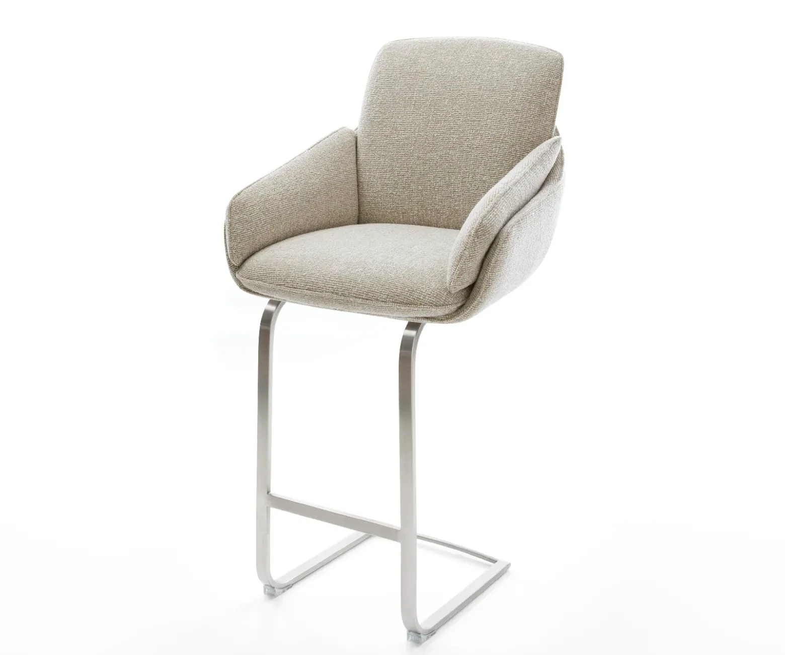 BarstuhlLuan-Flex Webstoff Soft Beige Freischwinger Flach Edelstahl Silberfarben Sofort versandfertig