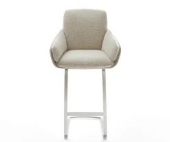 BarstuhlLuan-Flex Webstoff Soft Beige Freischwinger Flach Edelstahl Silberfarben Sofort versandfertig