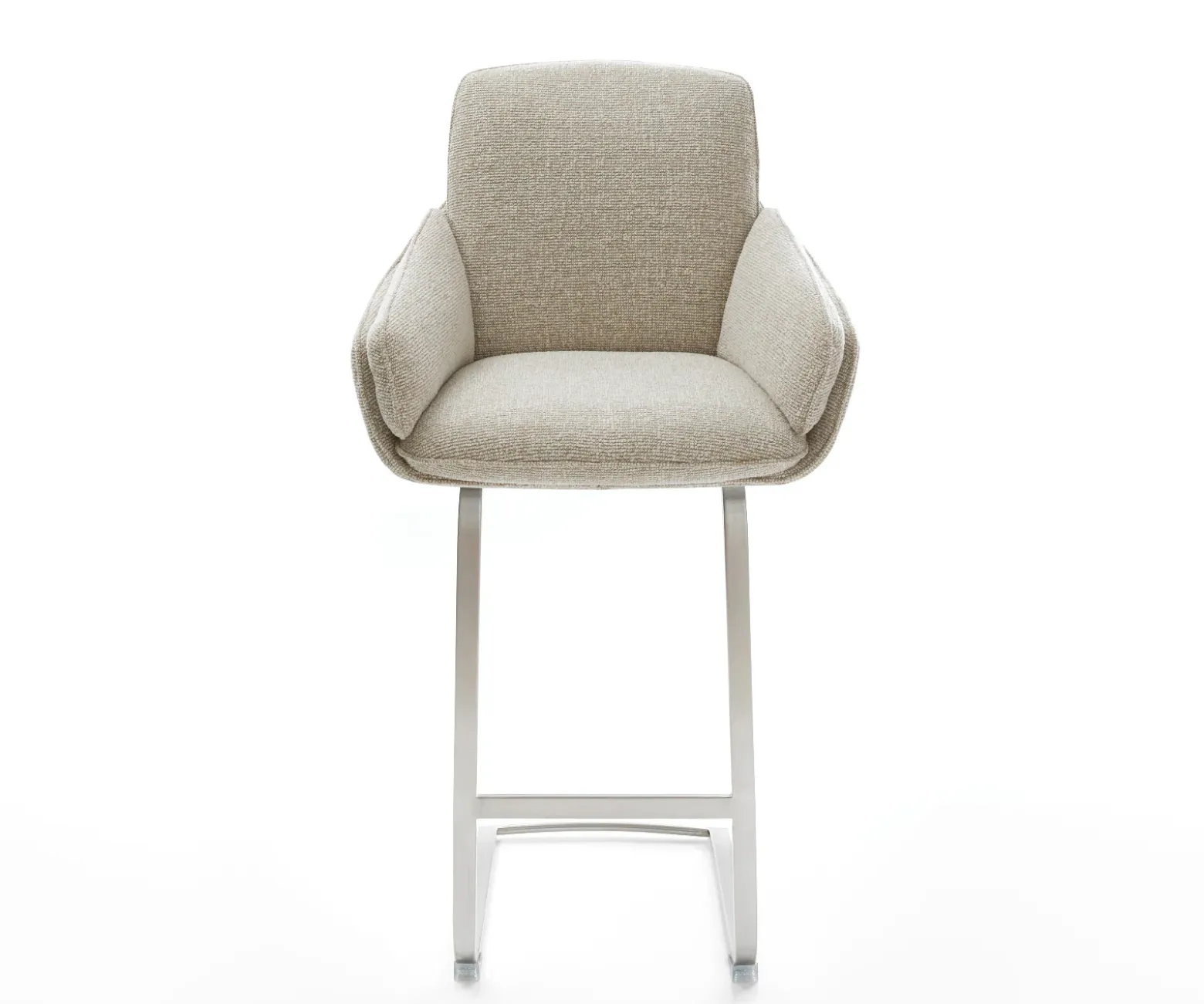 BarstuhlLuan-Flex Webstoff Soft Beige Freischwinger Flach Edelstahl Silberfarben Sofort versandfertig