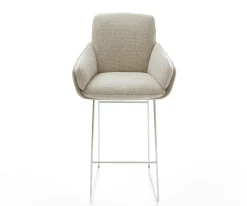 BarstuhlLuan-Flex Webstoff Soft Beige Kufengestell Edelstahl Silberfarben Sofort versandfertig