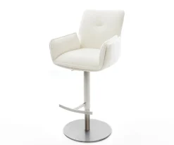 BarstuhlNela-Flex Bouclé Soft Beige Drehfuß höhenverstellbar Edelstahl Silberfarben Sofort versandfertig