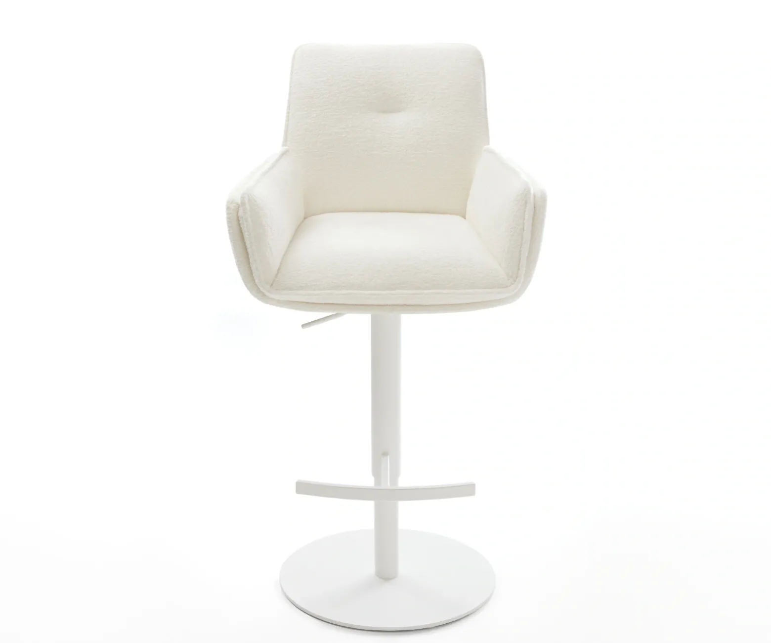 BarstuhlNela-Flex Bouclé Soft Beige Drehfuß höhenverstellbar Metall Weiß Sofort versandfertig