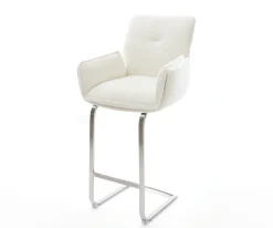 BarstuhlNela-Flex Bouclé Soft Beige Freischwinger Flach Edelstahl Silberfarben Sofort versandfertig