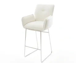 BarstuhlNela-Flex Bouclé Soft Beige Kufengestell Edelstahl Silberfarben Sofort versandfertig