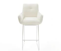 BarstuhlNela-Flex Bouclé Soft Beige Kufengestell Edelstahl Silberfarben Sofort versandfertig