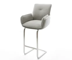 BarstuhlNela-Flex Strukturstoff Soft Grau Freischwinger Flach Edelstahl Silberfarben Sofort versandfertig