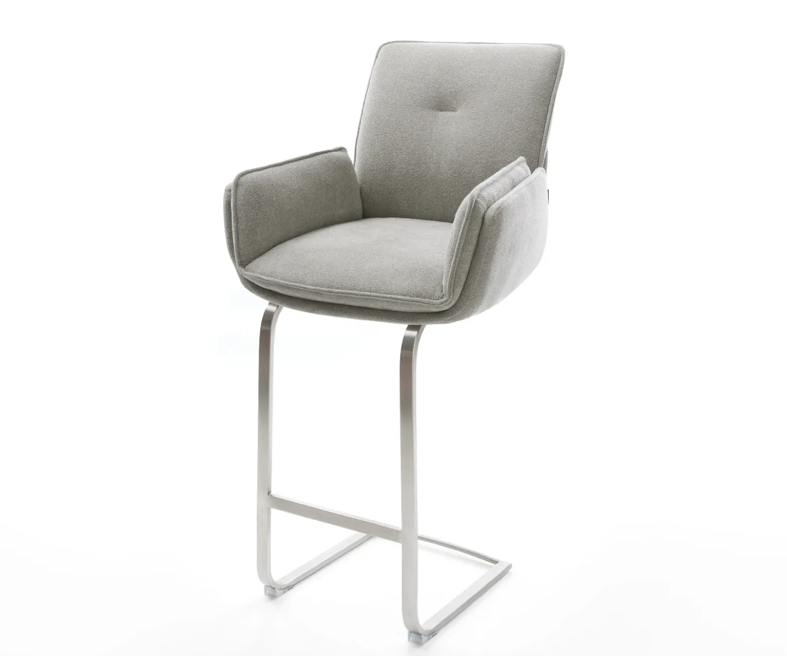 BarstuhlNela-Flex Strukturstoff Soft Grau Freischwinger Flach Edelstahl Silberfarben Sofort versandfertig