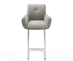 BarstuhlNela-Flex Strukturstoff Soft Grau Freischwinger Flach Edelstahl Silberfarben Sofort versandfertig