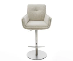 BarstuhlNela-Flex Webstoff Soft Beige Drehfuß höhenverstellbar Edelstahl Silberfarben Sofort versandfertig
