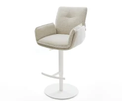 BarstuhlNela-Flex Webstoff Soft Beige Drehfuß höhenverstellbar Metall Weiß Sofort versandfertig